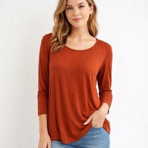 Gudrun Sjödén Orange Long Sleeve Top 100% Modal Sustainable Nordic Style Size L